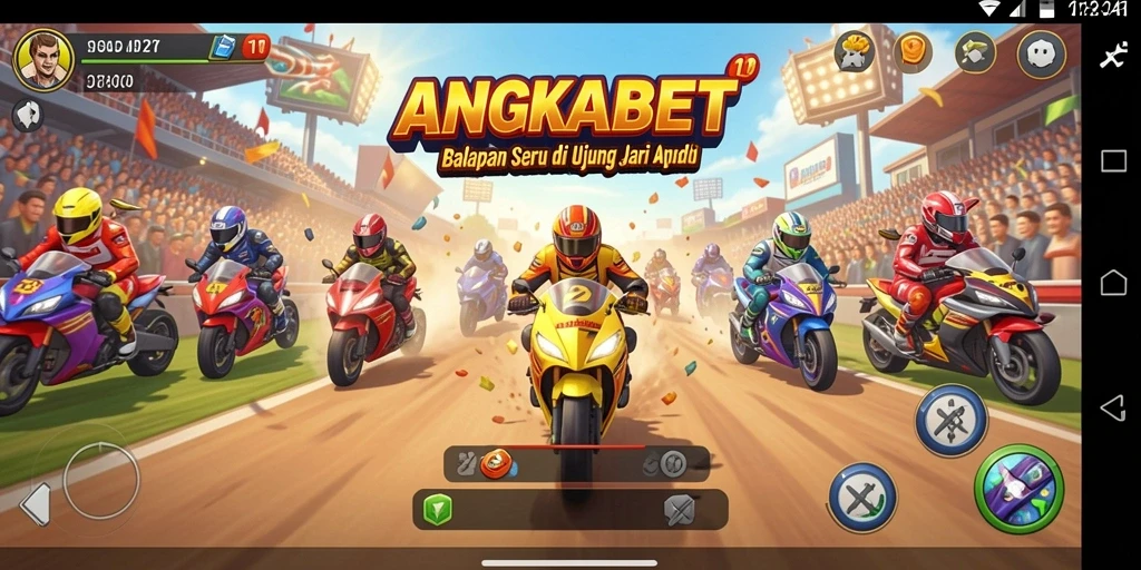 Tangkapan layar gameplay ANGKABET menampilkan aksi balapan yang mendebarkan.