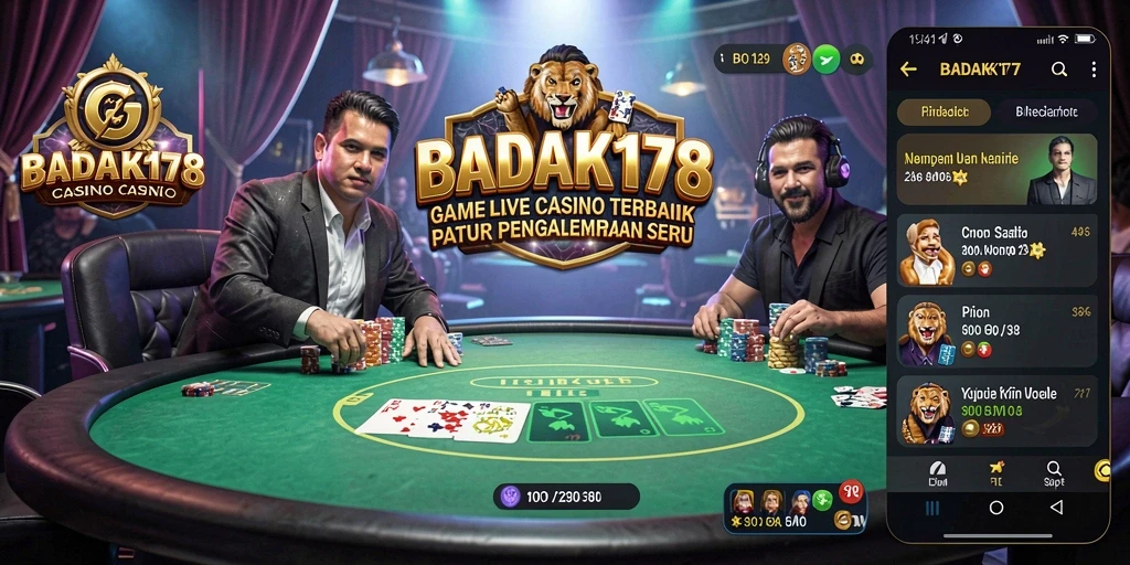 Screenshot utama BADAK178 menampilkan dealer langsung dan suasana permainan yang seru.