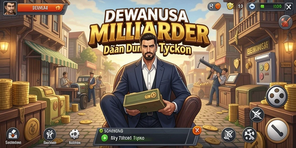 Tampilan gameplay seru DEWANUSA dengan berbagai pilihan bisnis.