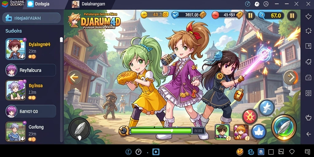 Screenshot gameplay DJARUM4D menampilkan karakter anime yang cerah dan aksi mendebarkan.