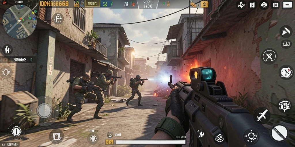 Tampilan mendebarkan dari gameplay IDN668 dalam aksi FPS.