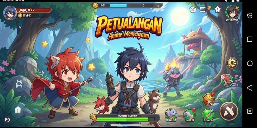 Tampilan gameplay mendebarkan dari JARUM77 dengan karakter anime.