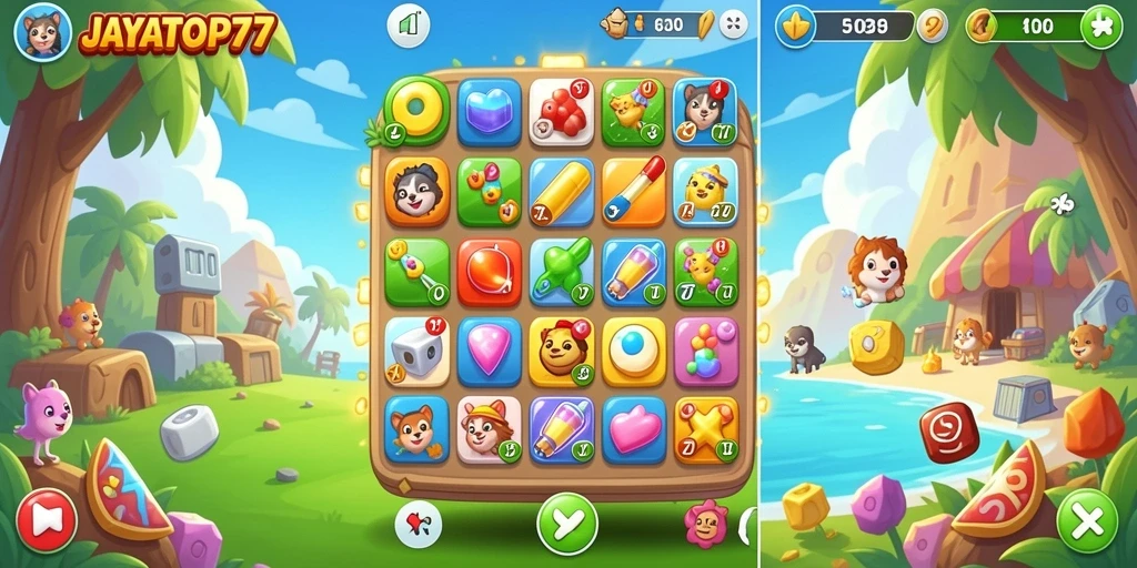 Gameplay seru dan menantang di JAYATOP77 dengan elemen match-3 yang menarik.