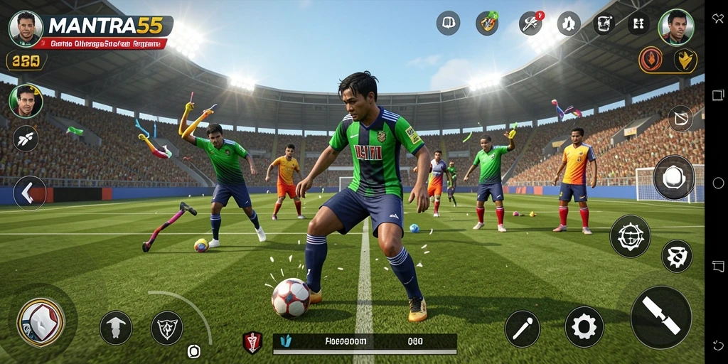 Tampilan gameplay seru dalam MANTRA55 dengan berbagai olahraga.