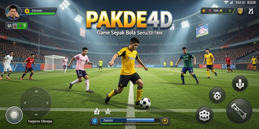 Tangkapan layar PAKDE4D yang menunjukkan aksi seru di lapangan sepak bola.