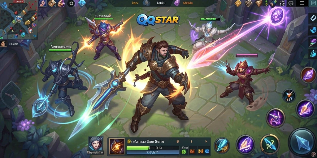 Tampilan aksi seru di gameplay MOBA QQSTAR.