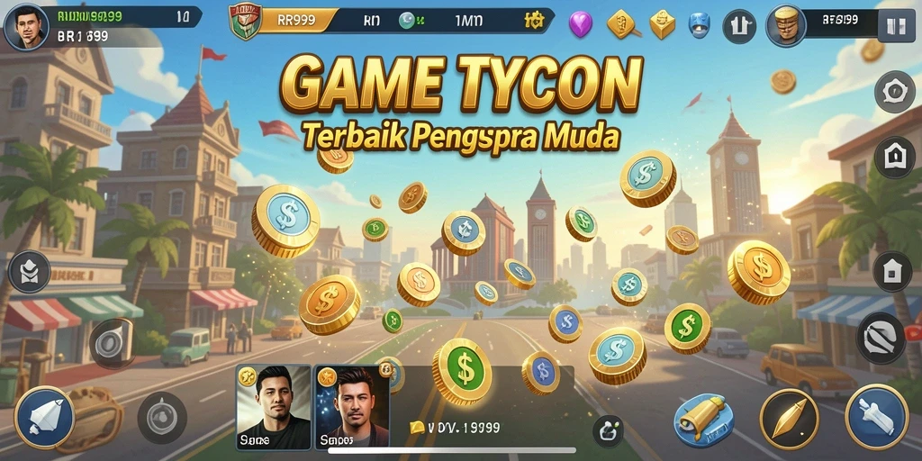 Screenshot utama RR999 menampilkan keseruan dalam membangun bisnis Tycoon.