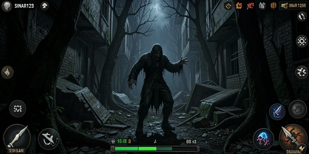 Screenshot gameplay SINAR123 menampilkan adegan ketegangan di dalam kegelapan.